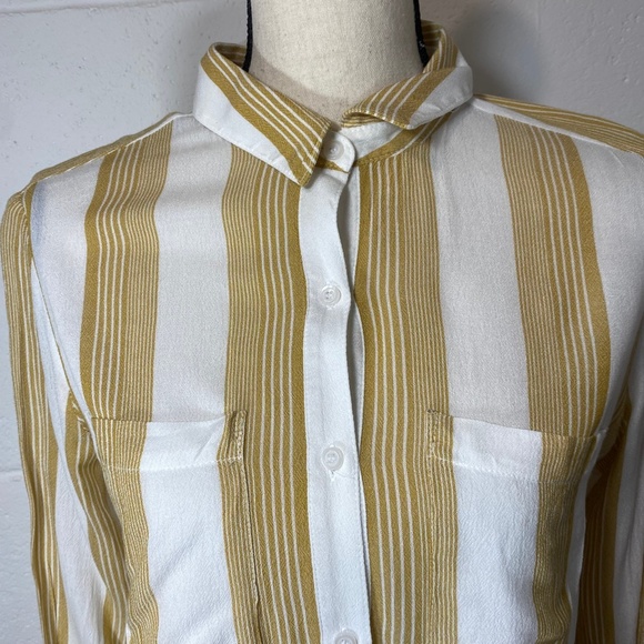 BP Yellow & White Striped Button Down Blouse - Picture 2 of 10